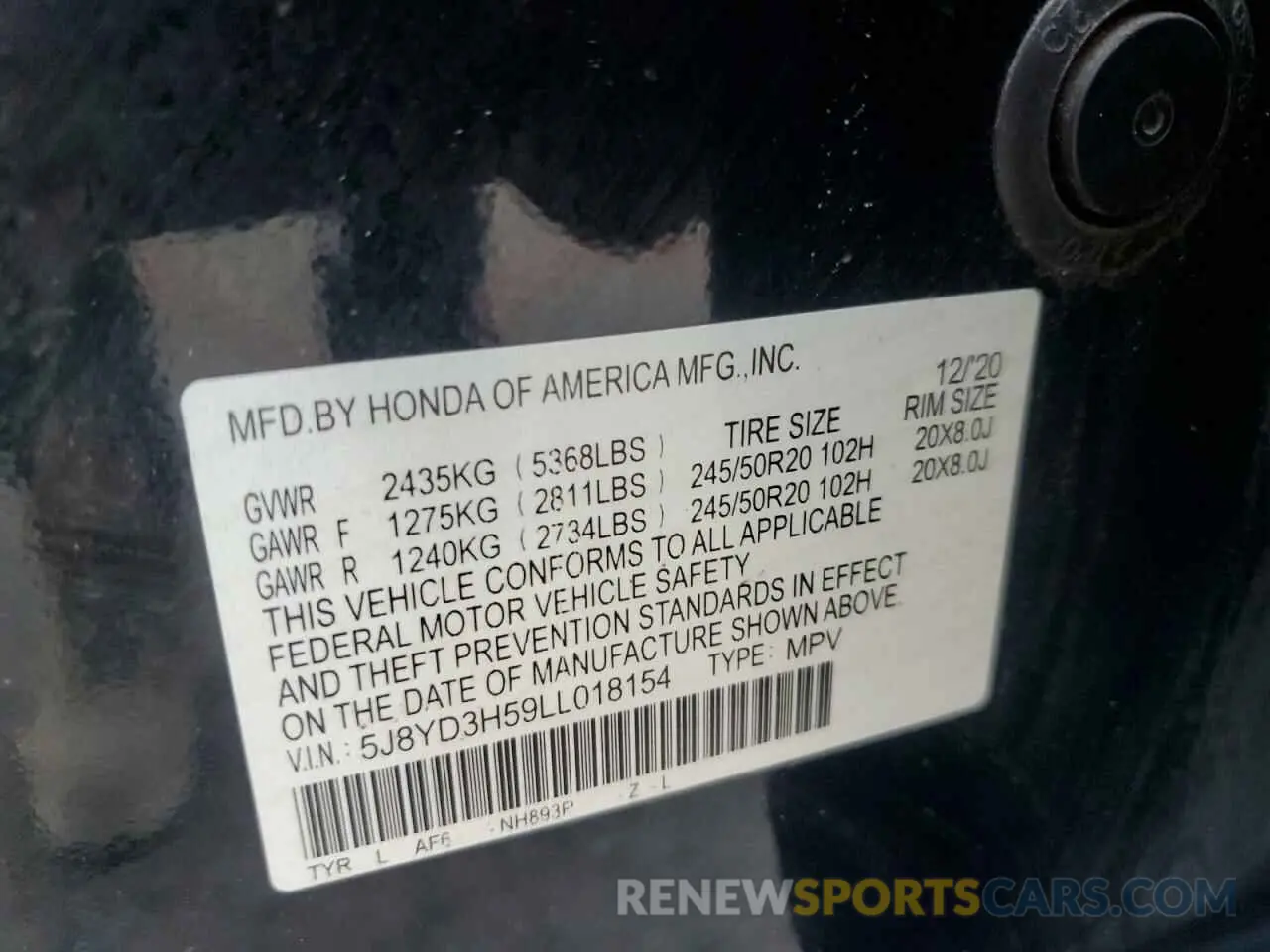 13 Photograph of a damaged car 5J8YD3H59LL018154 ACURA MDX 2020