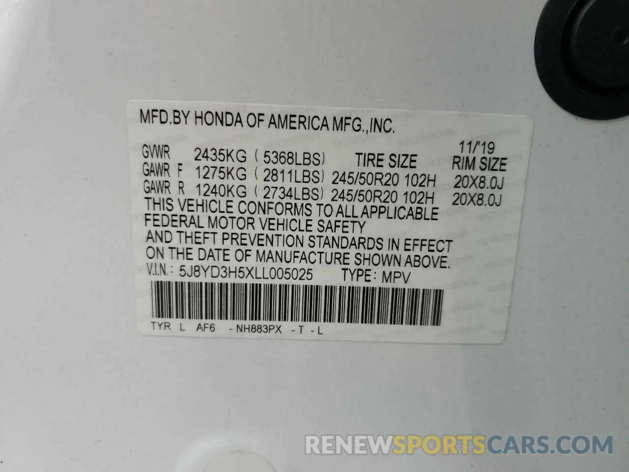 14 Photograph of a damaged car 5J8YD3H5XLL005025 ACURA MDX 2020