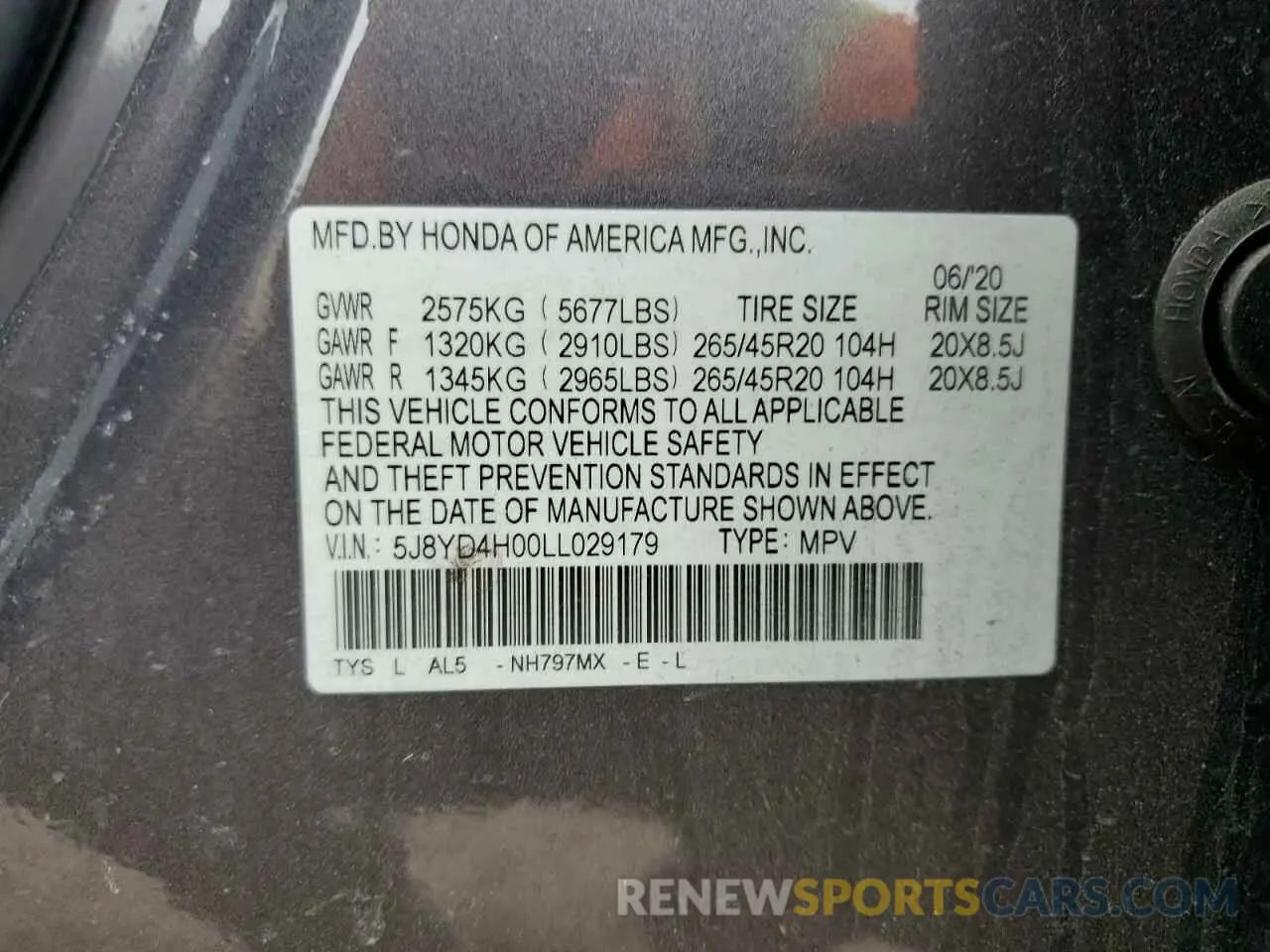 13 Photograph of a damaged car 5J8YD4H00LL029179 ACURA MDX 2020