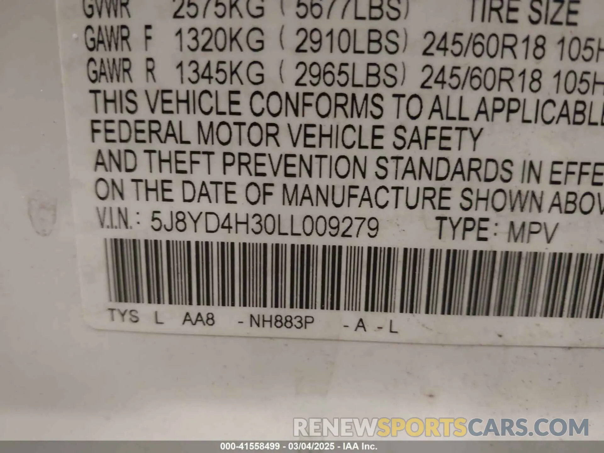 9 Photograph of a damaged car 5J8YD4H30LL009279 ACURA MDX 2020