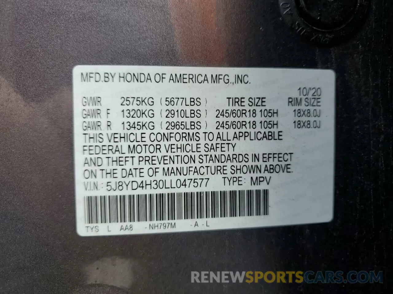 13 Photograph of a damaged car 5J8YD4H30LL047577 ACURA MDX 2020