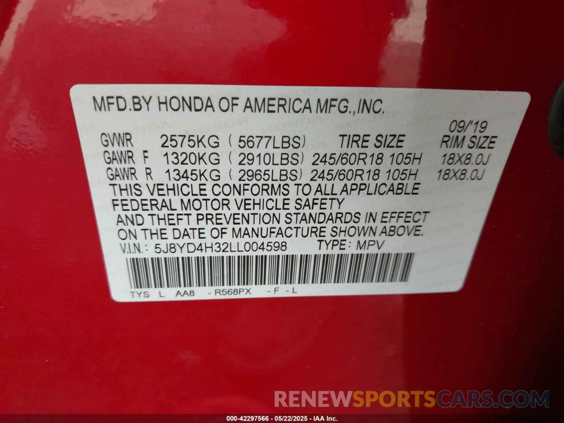 9 Photograph of a damaged car 5J8YD4H32LL004598 ACURA MDX 2020