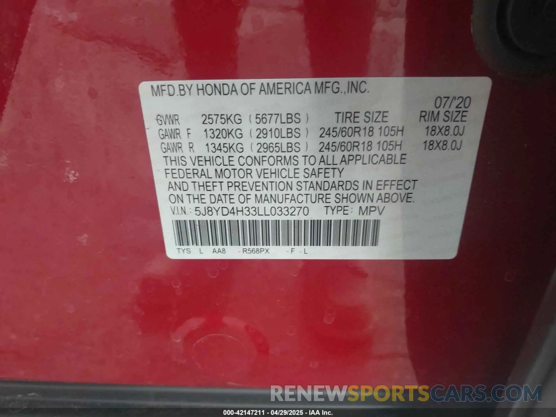 9 Photograph of a damaged car 5J8YD4H33LL033270 ACURA MDX 2020