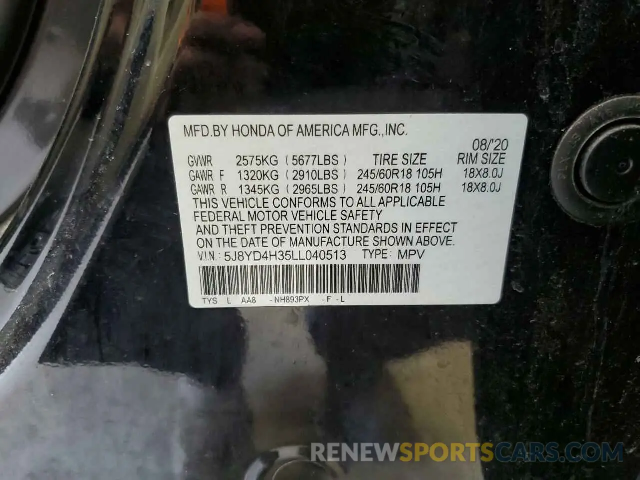 13 Photograph of a damaged car 5J8YD4H35LL040513 ACURA MDX 2020