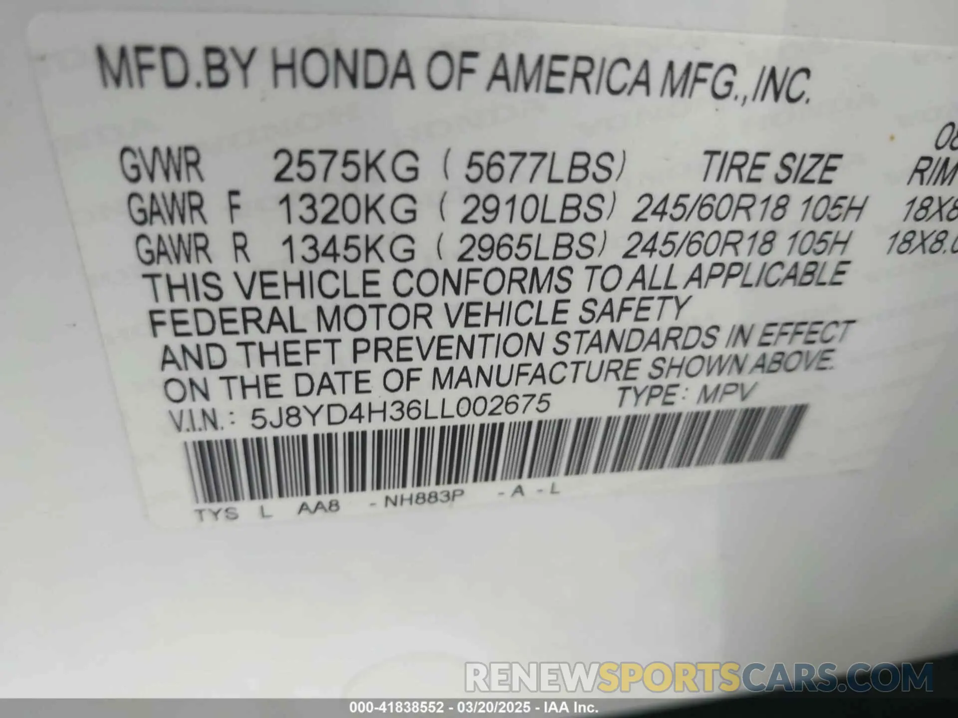 9 Photograph of a damaged car 5J8YD4H36LL002675 ACURA MDX 2020