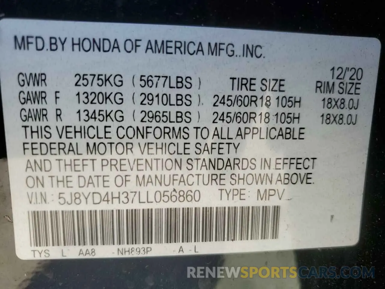 13 Photograph of a damaged car 5J8YD4H37LL056860 ACURA MDX 2020