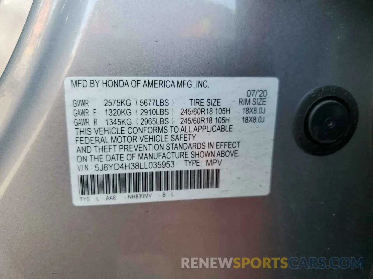 13 Photograph of a damaged car 5J8YD4H38LL035953 ACURA MDX 2020