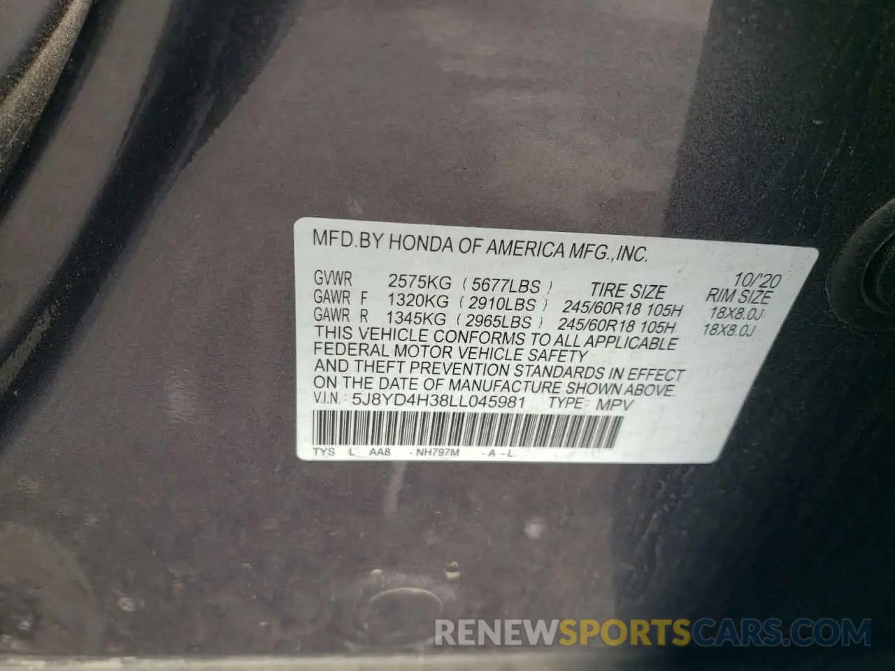 13 Photograph of a damaged car 5J8YD4H38LL045981 ACURA MDX 2020