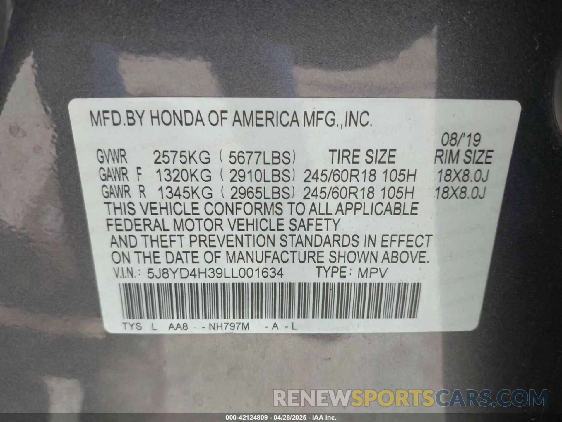 9 Photograph of a damaged car 5J8YD4H39LL001634 ACURA MDX 2020