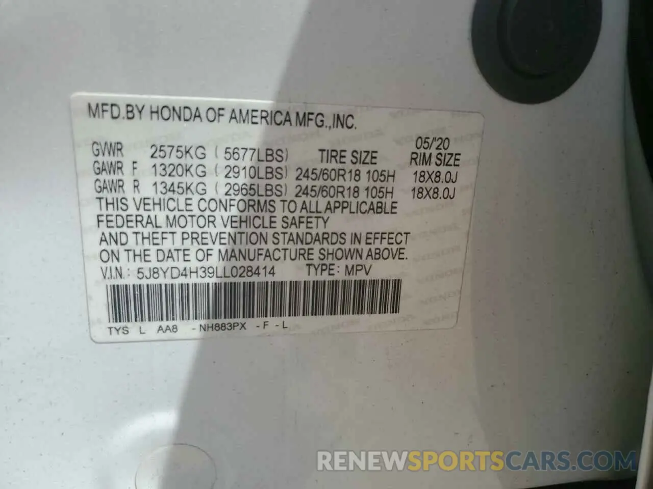 13 Photograph of a damaged car 5J8YD4H39LL028414 ACURA MDX 2020