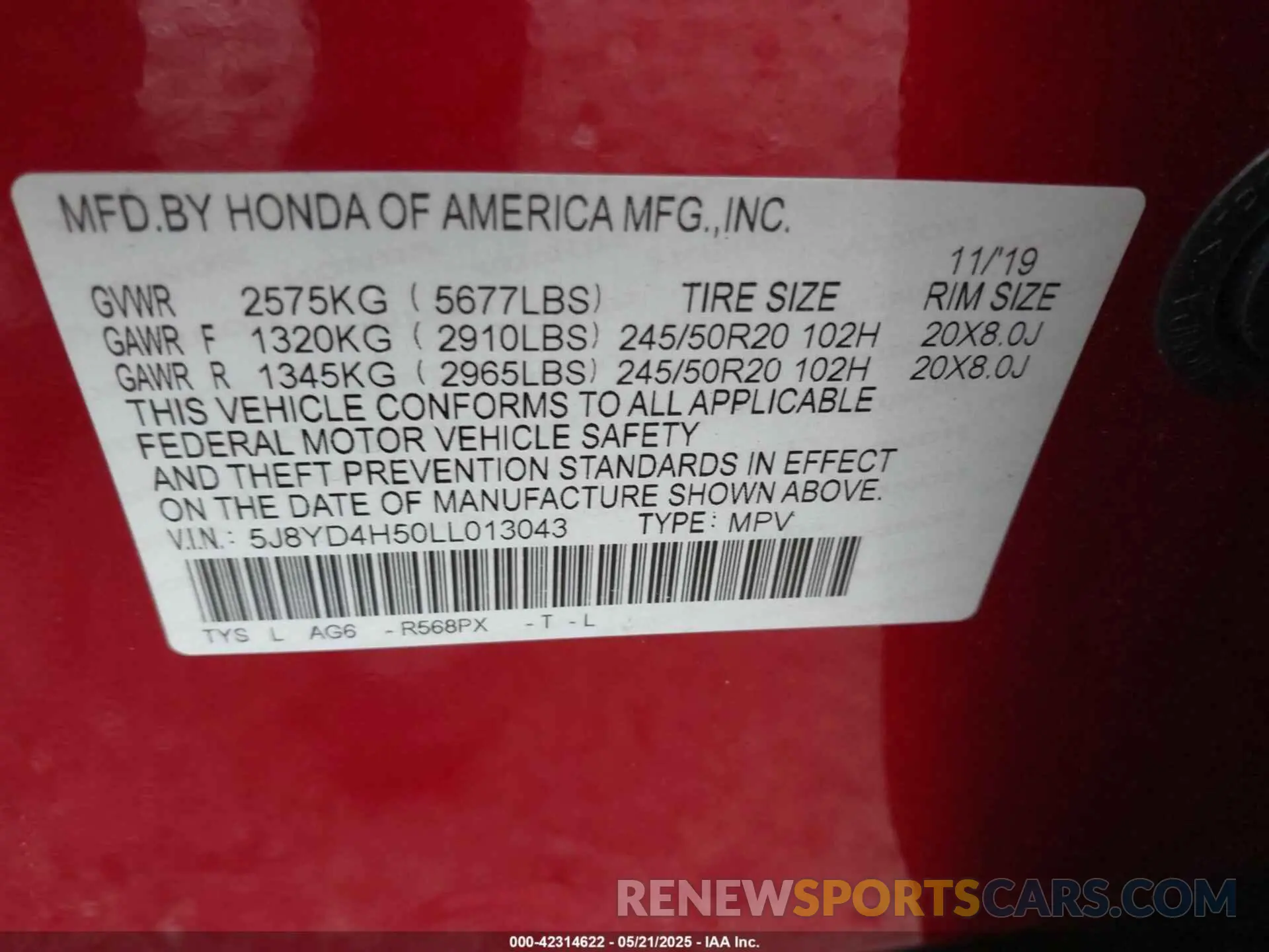 9 Photograph of a damaged car 5J8YD4H50LL013043 ACURA MDX 2020