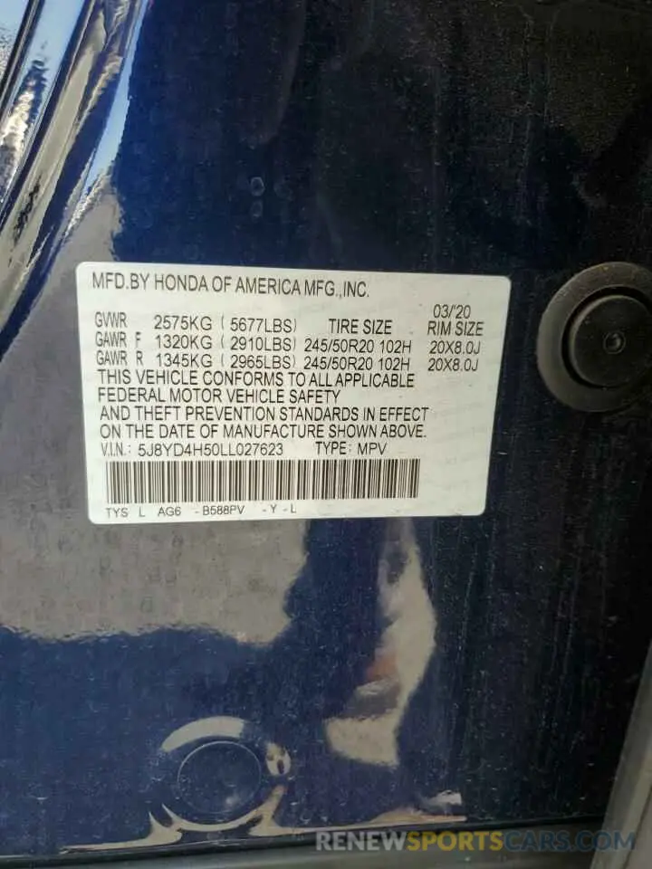 13 Photograph of a damaged car 5J8YD4H50LL027623 ACURA MDX 2020