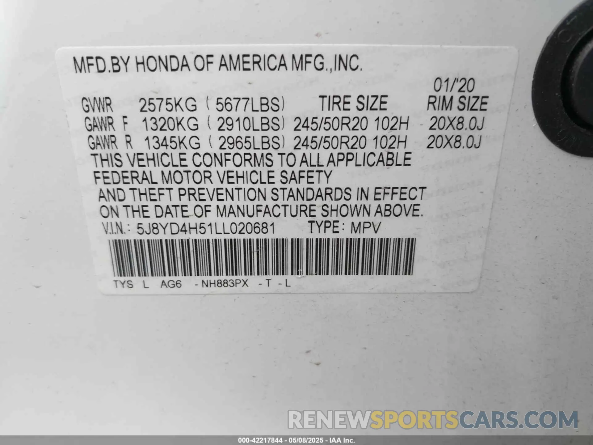 9 Photograph of a damaged car 5J8YD4H51LL020681 ACURA MDX 2020