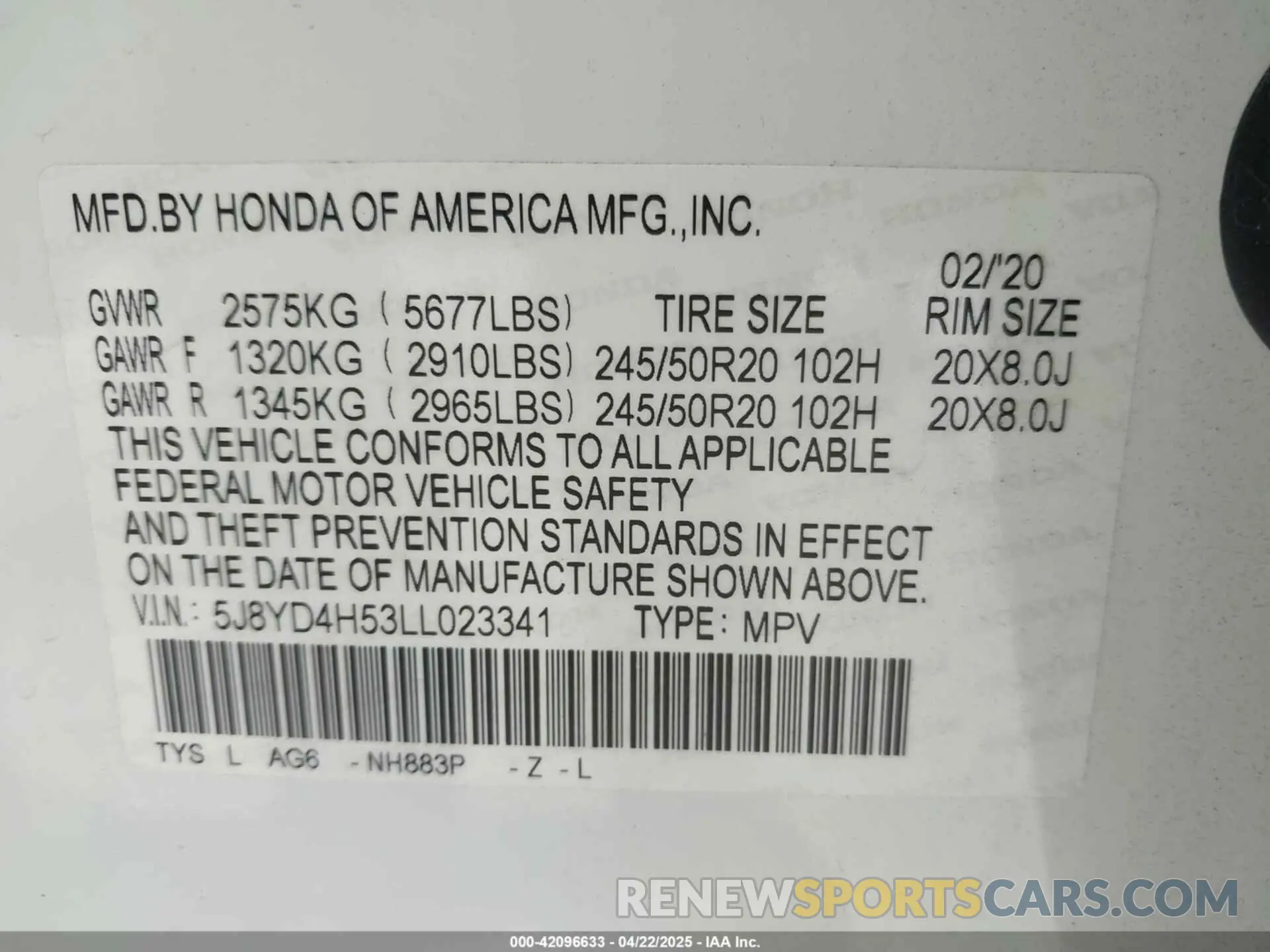 9 Photograph of a damaged car 5J8YD4H53LL023341 ACURA MDX 2020