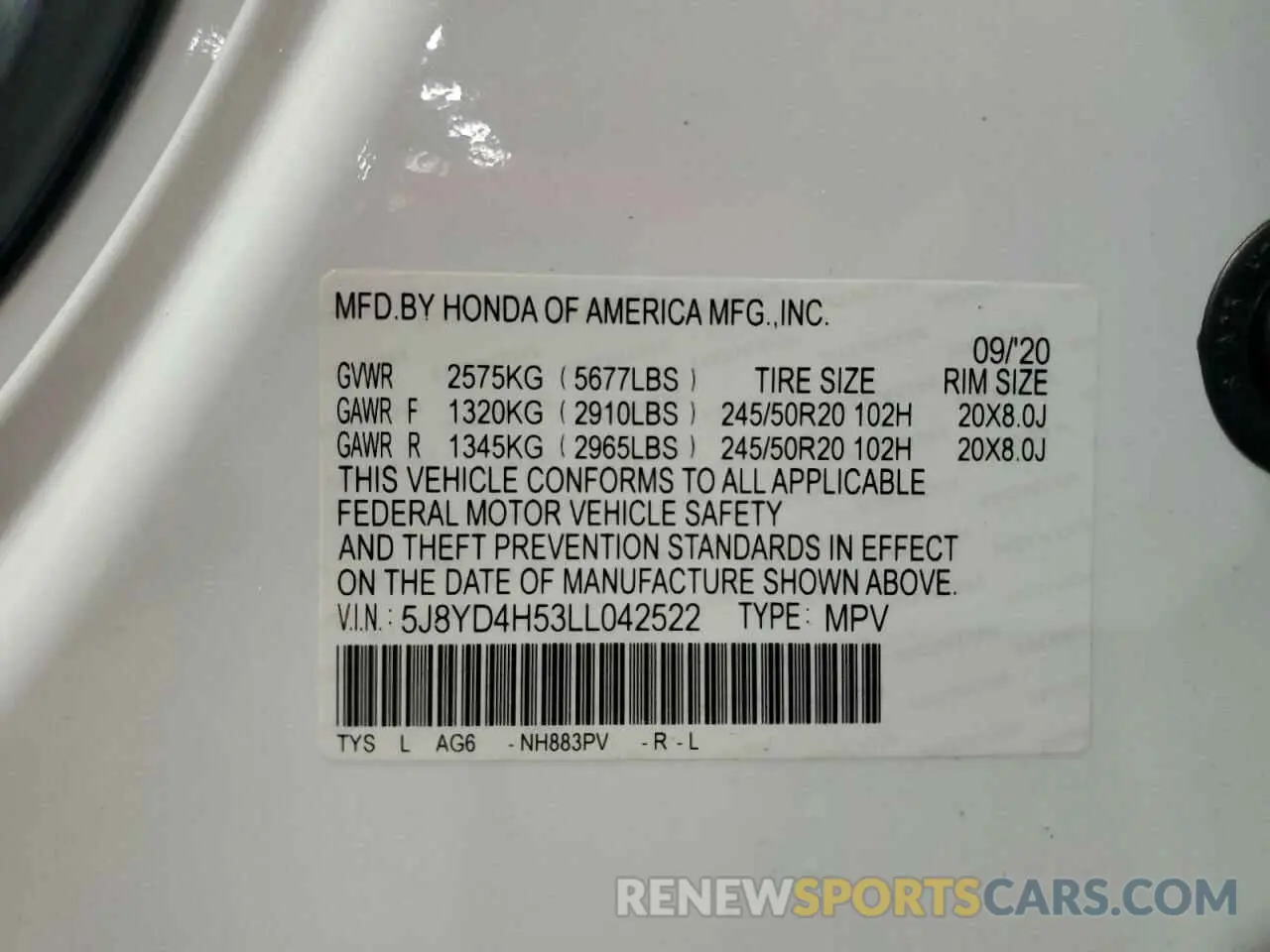 13 Photograph of a damaged car 5J8YD4H53LL042522 ACURA MDX 2020