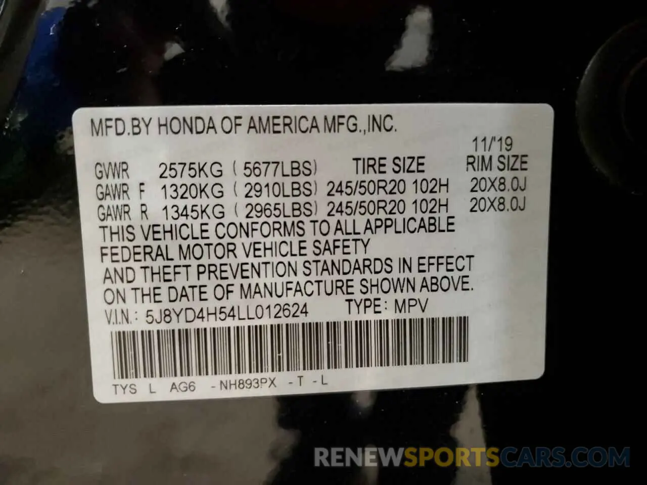 13 Photograph of a damaged car 5J8YD4H54LL012624 ACURA MDX 2020