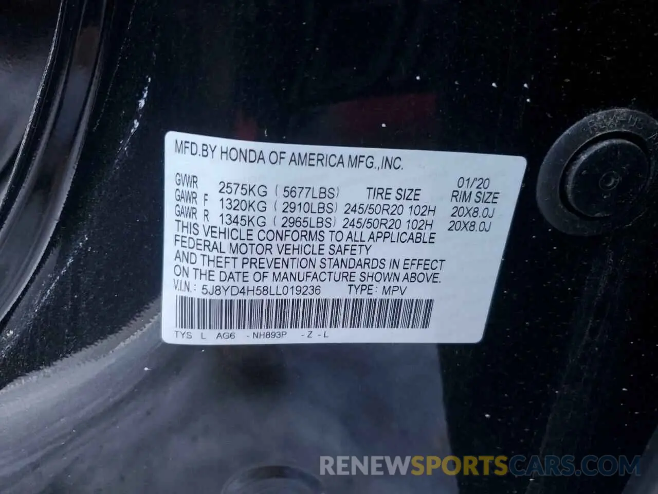 13 Photograph of a damaged car 5J8YD4H58LL019236 ACURA MDX 2020