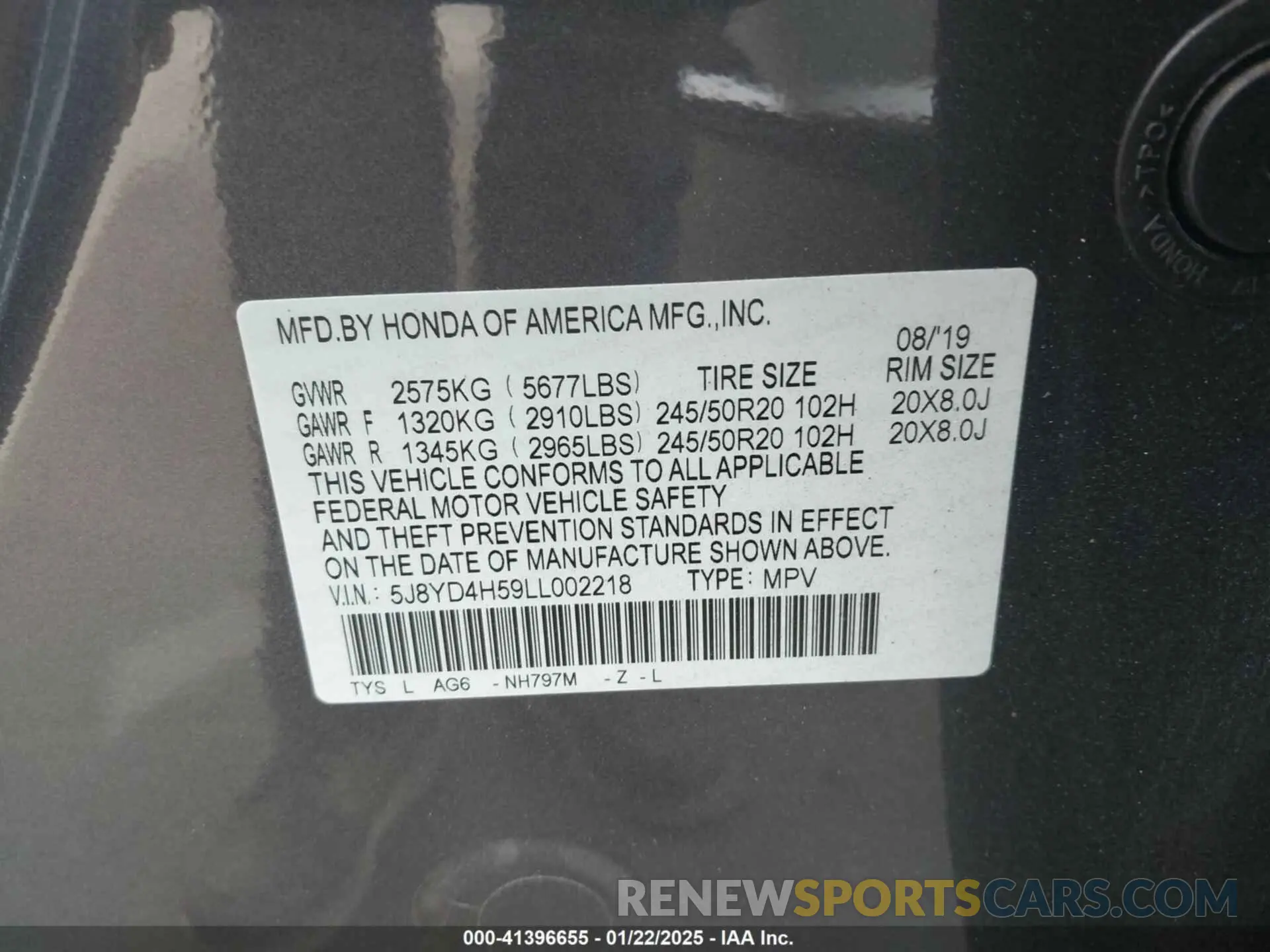 9 Photograph of a damaged car 5J8YD4H59LL002218 ACURA MDX 2020