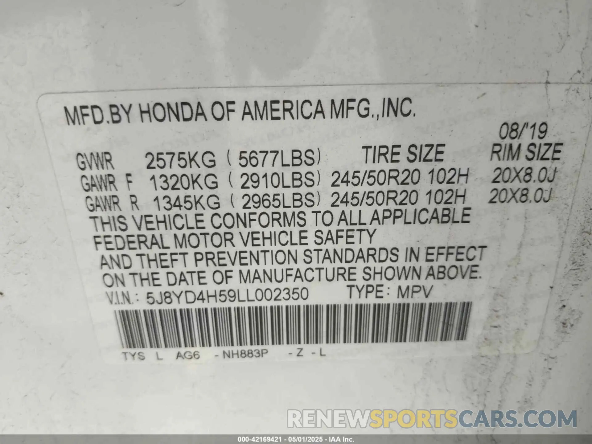 9 Photograph of a damaged car 5J8YD4H59LL002350 ACURA MDX 2020