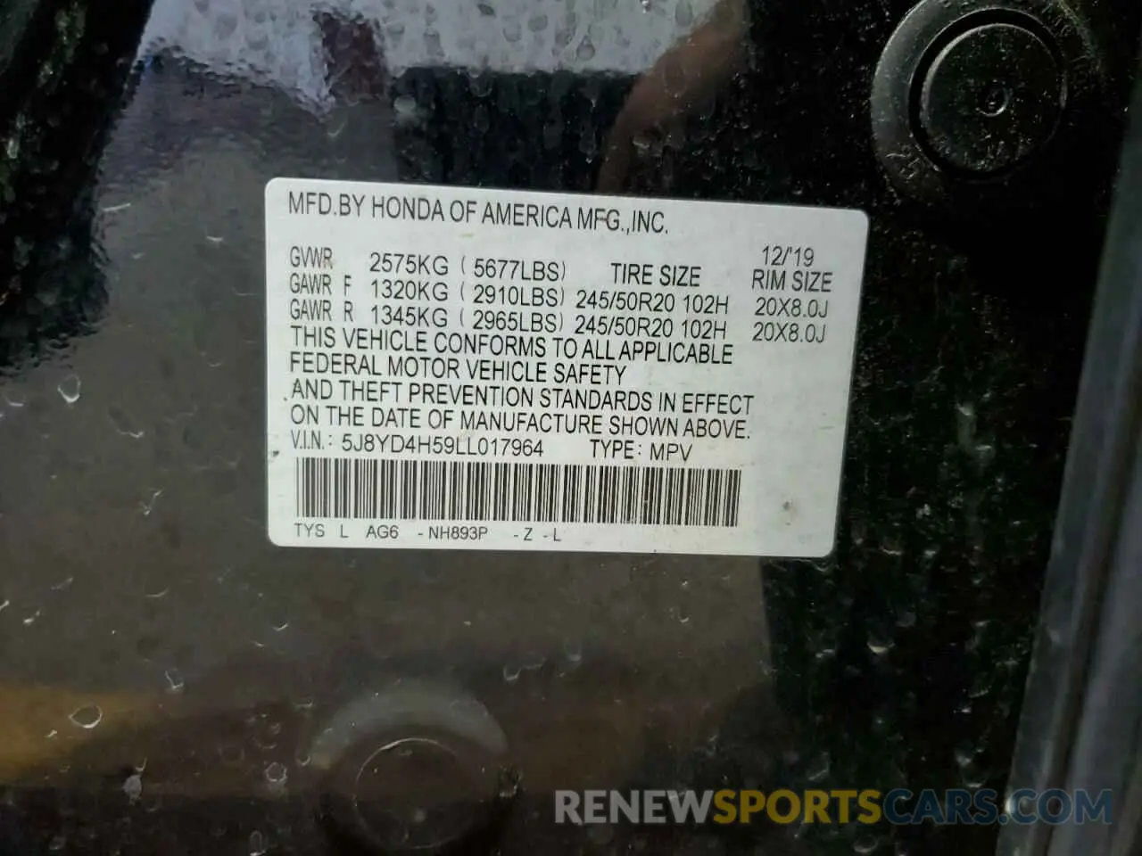 13 Photograph of a damaged car 5J8YD4H59LL017964 ACURA MDX 2020