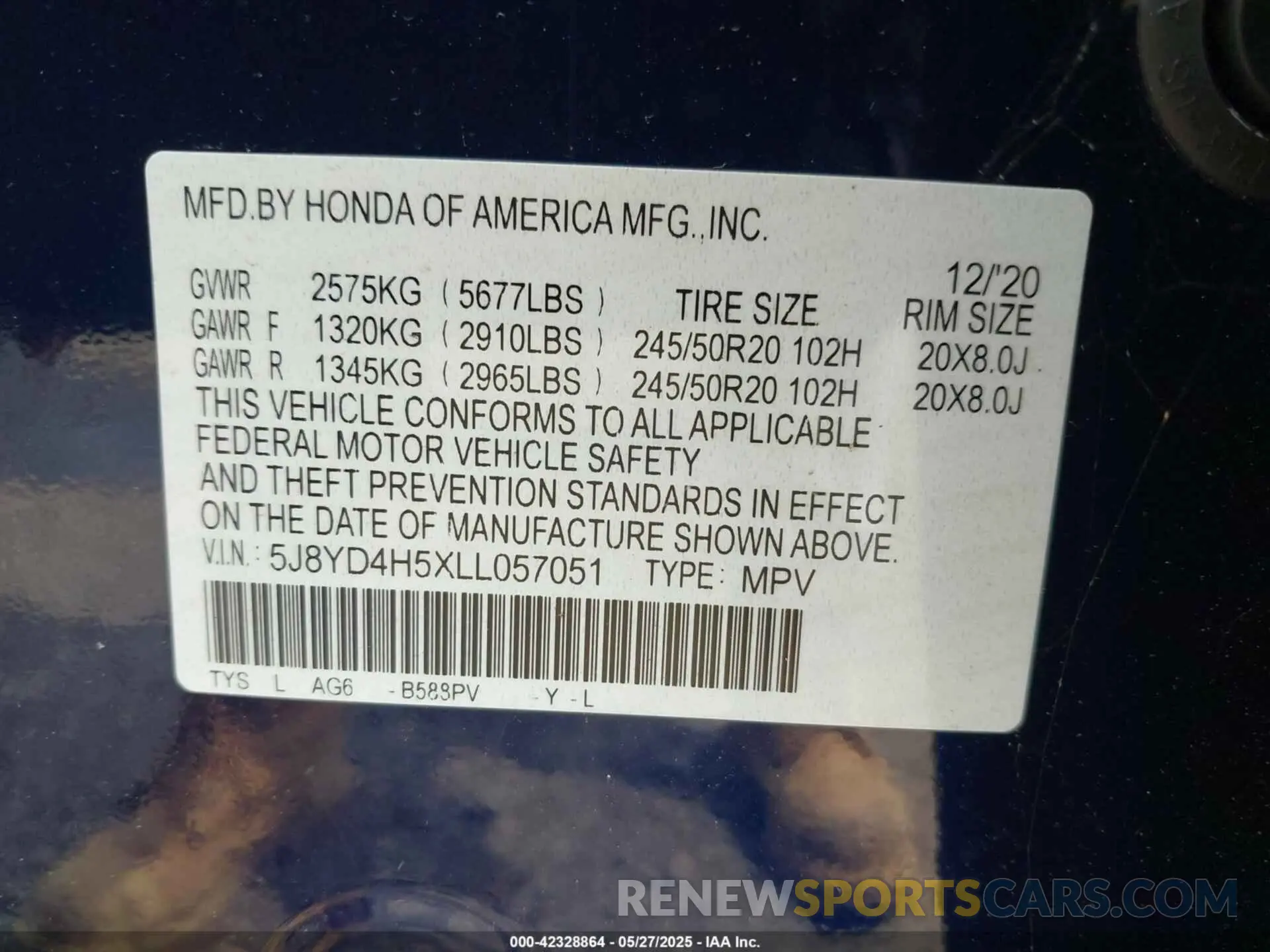 9 Photograph of a damaged car 5J8YD4H5XLL057051 ACURA MDX 2020
