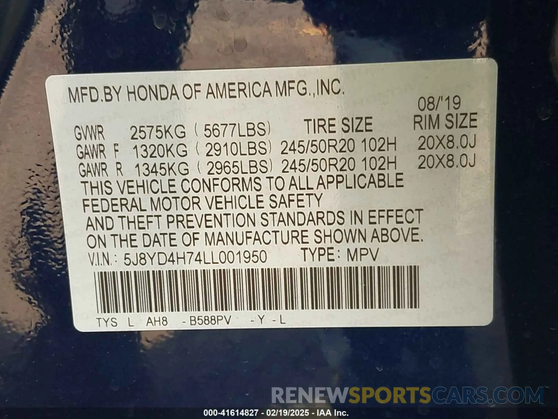 9 Photograph of a damaged car 5J8YD4H74LL001950 ACURA MDX 2020
