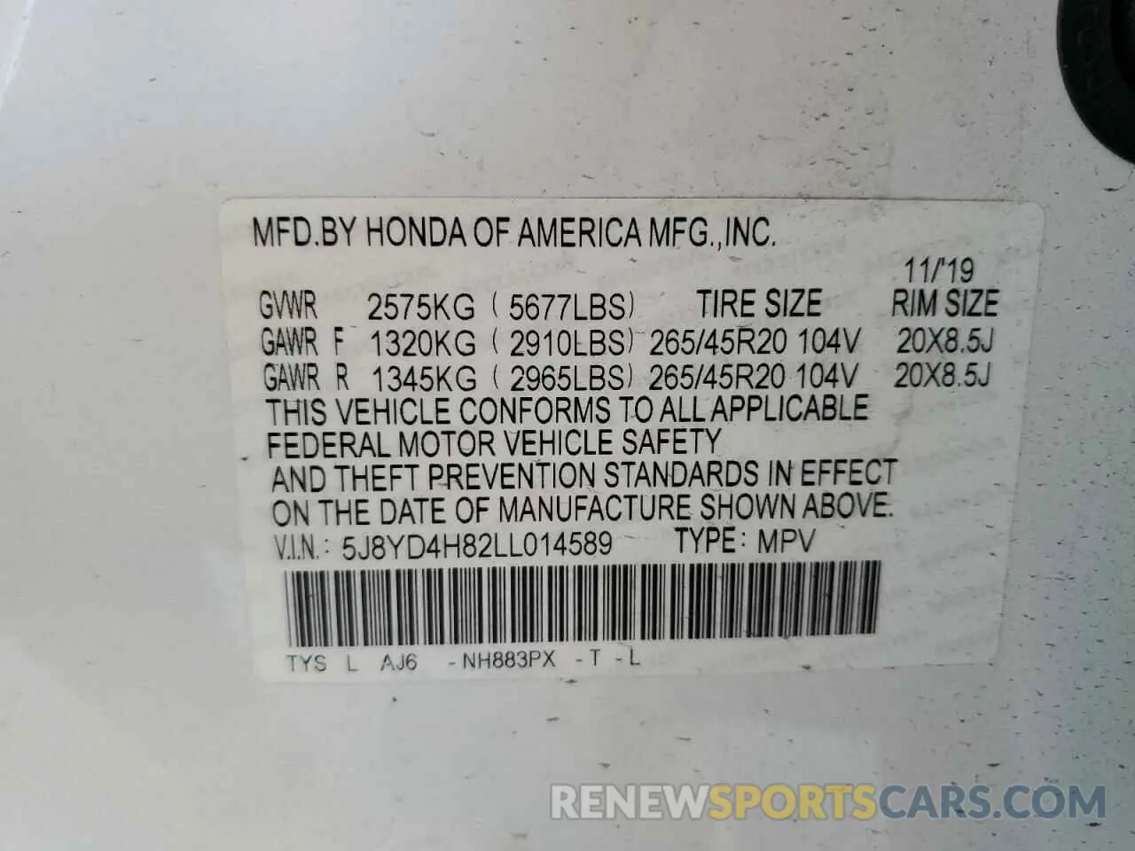 13 Photograph of a damaged car 5J8YD4H82LL014589 ACURA MDX 2020