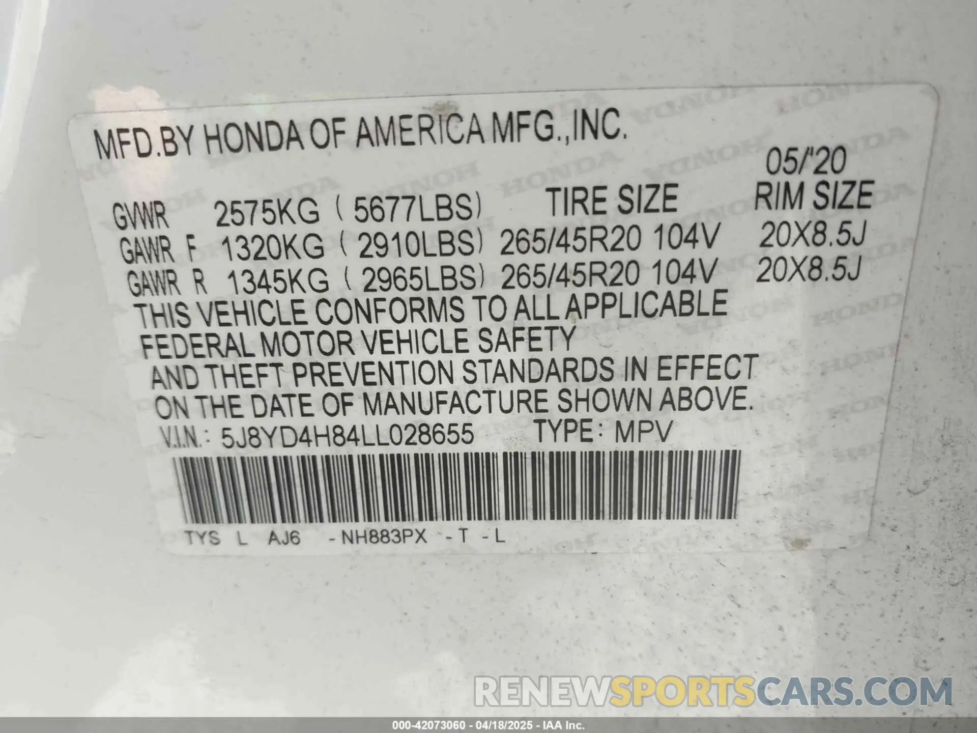 9 Photograph of a damaged car 5J8YD4H84LL028655 ACURA MDX 2020