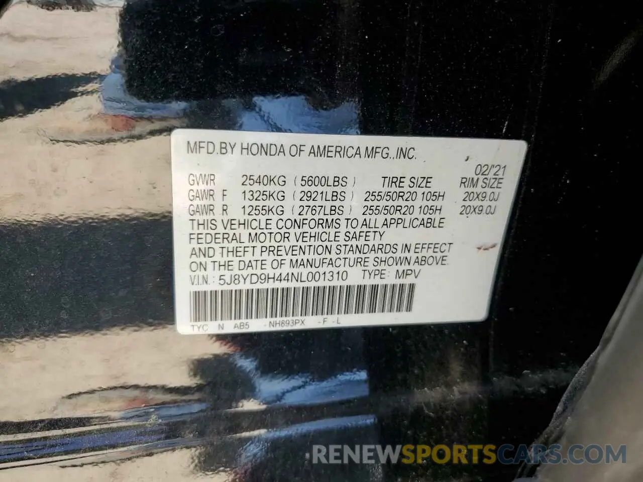 13 Photograph of a damaged car 5J8YD9H44NL001310 ACURA MDX 2022