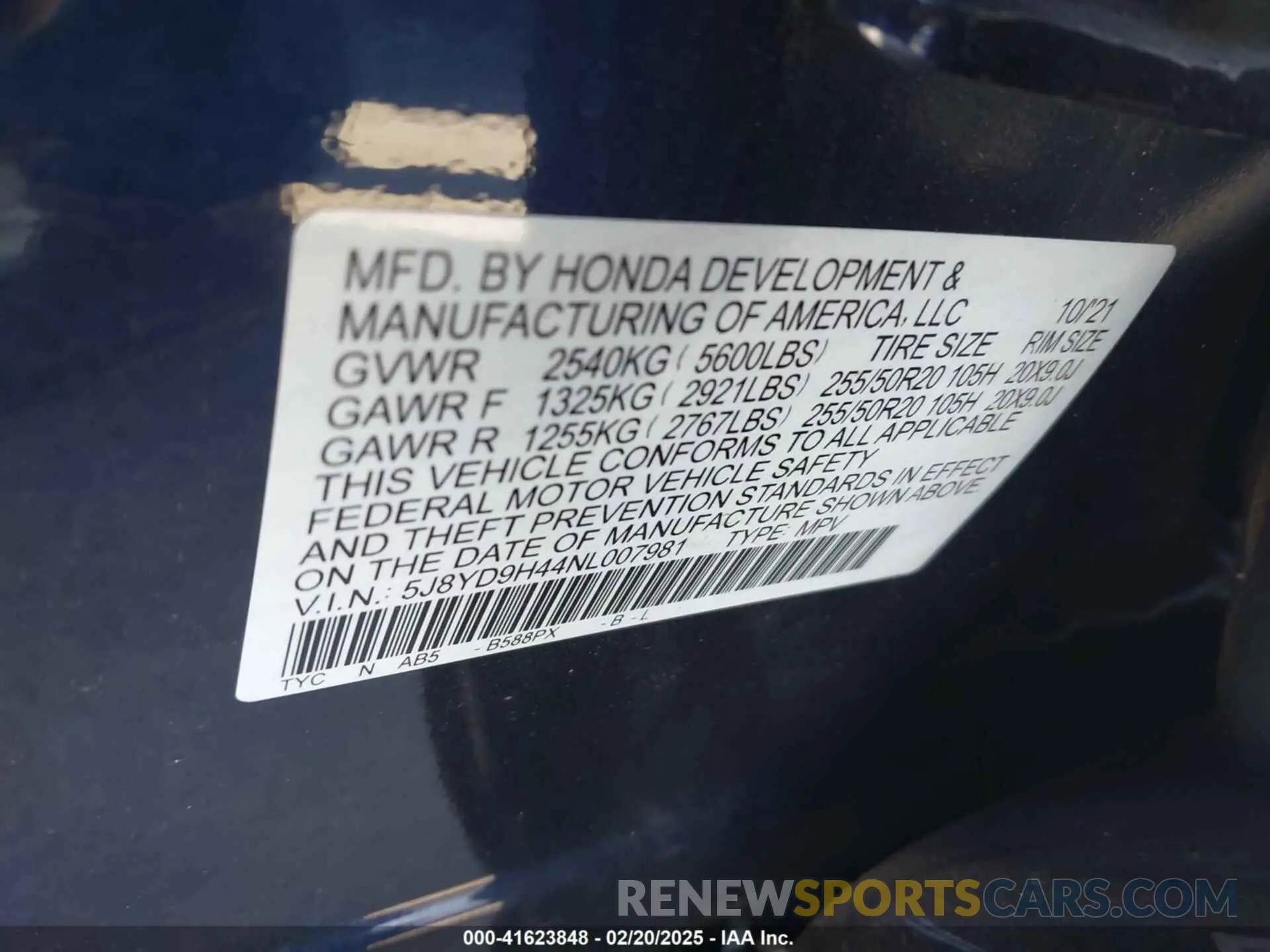 9 Photograph of a damaged car 5J8YD9H44NL007981 ACURA MDX 2022