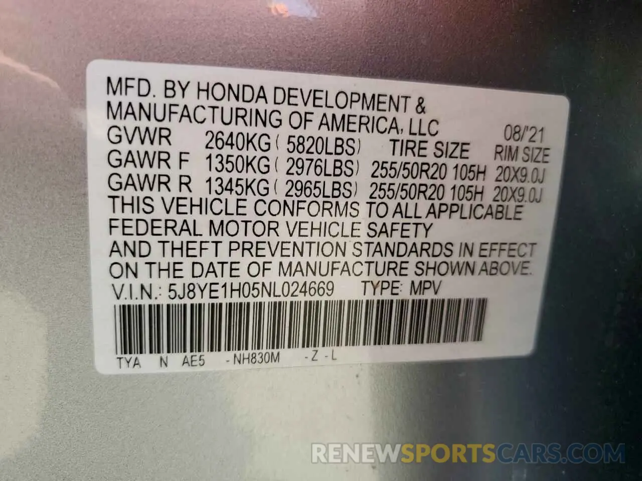 13 Photograph of a damaged car 5J8YE1H05NL024669 ACURA MDX 2022