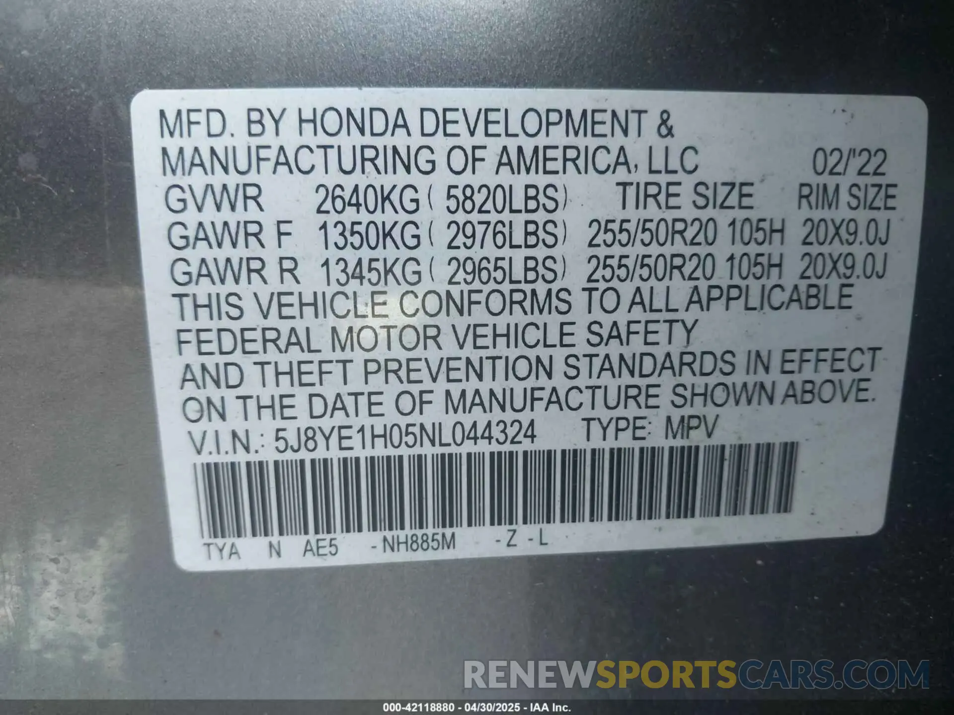 9 Photograph of a damaged car 5J8YE1H05NL044324 ACURA MDX 2022