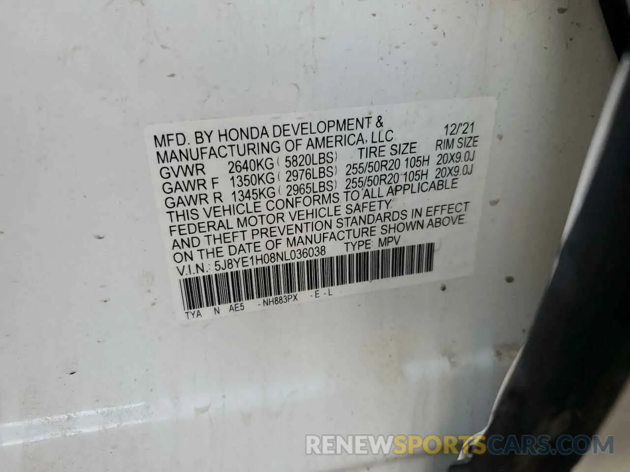 12 Photograph of a damaged car 5J8YE1H08NL036038 ACURA MDX 2022
