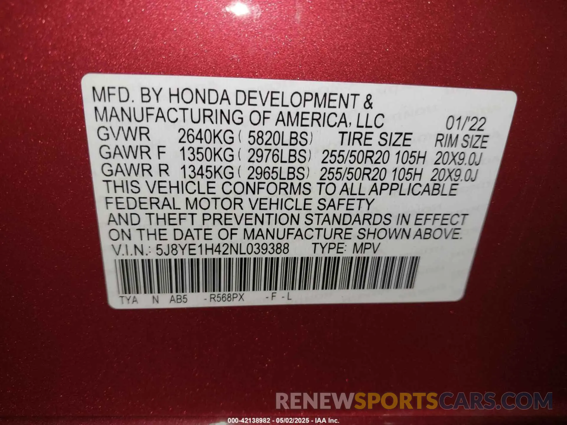 9 Photograph of a damaged car 5J8YE1H42NL039388 ACURA MDX 2022