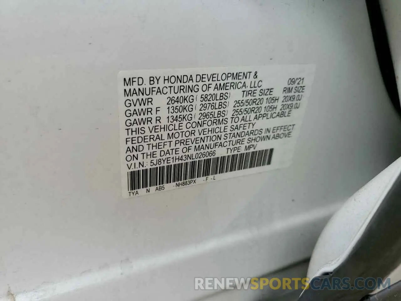 13 Photograph of a damaged car 5J8YE1H43NL026066 ACURA MDX 2022