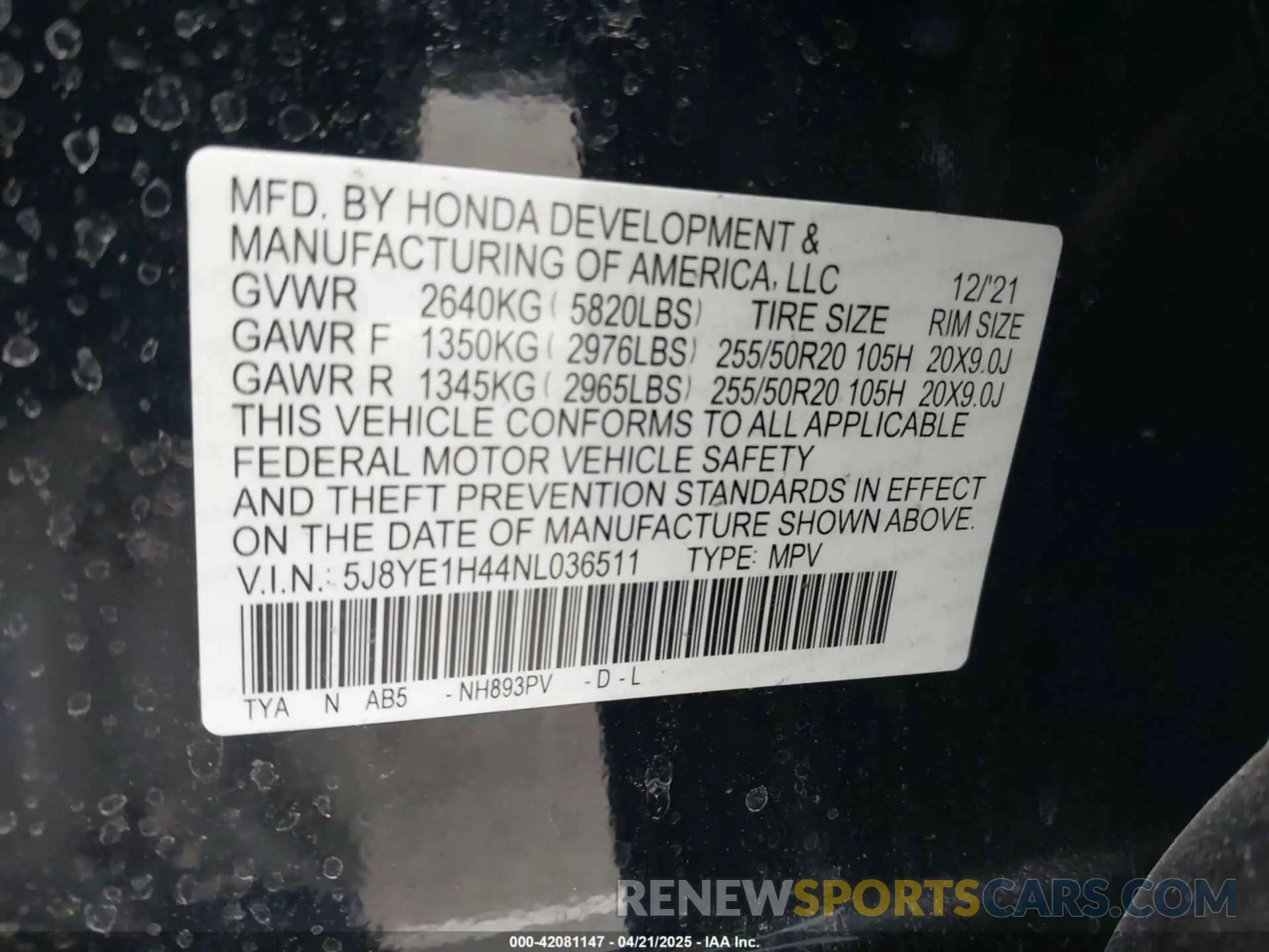 9 Photograph of a damaged car 5J8YE1H44NL036511 ACURA MDX 2022