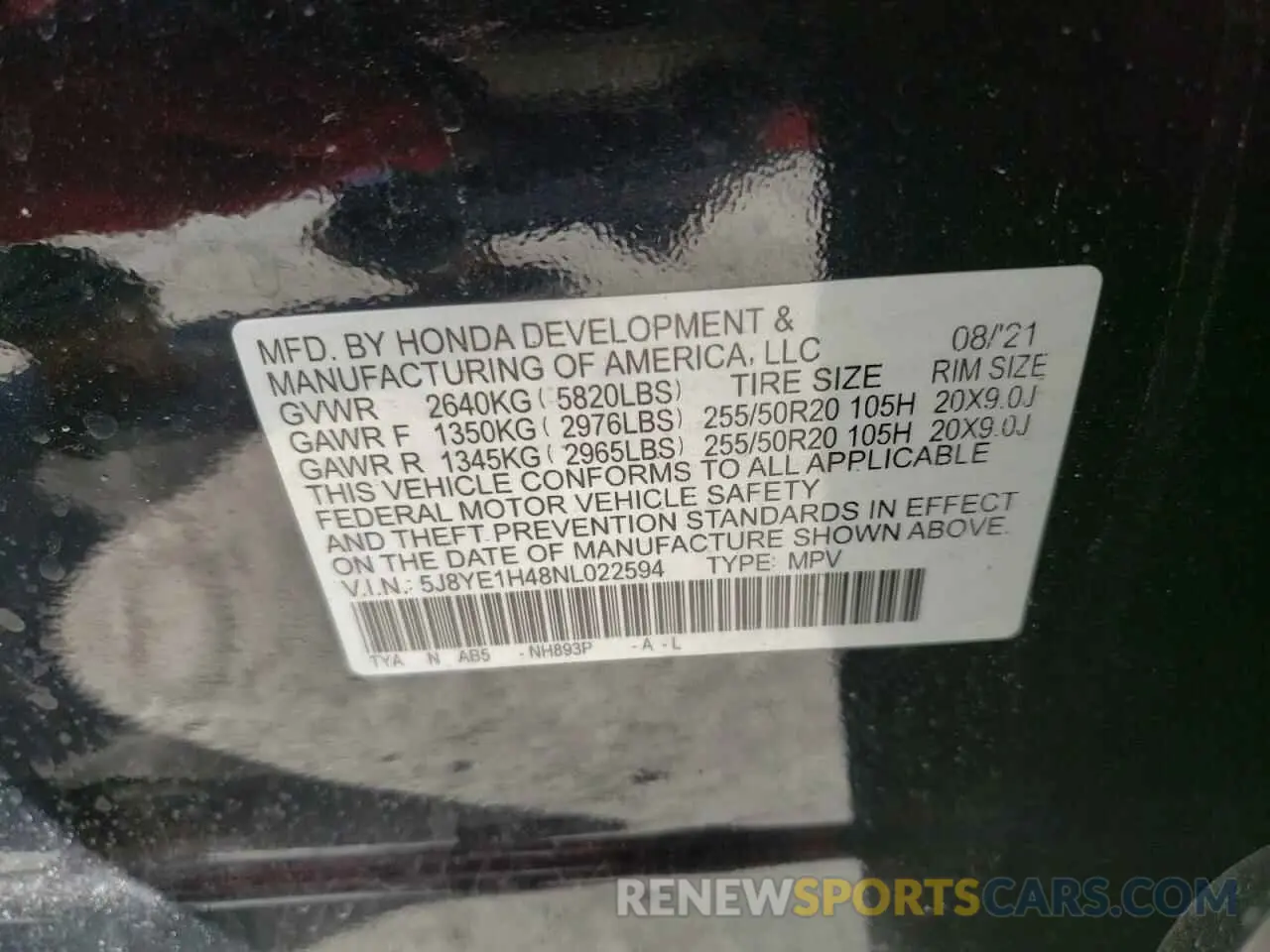 15 Photograph of a damaged car 5J8YE1H48NL022594 ACURA MDX 2022