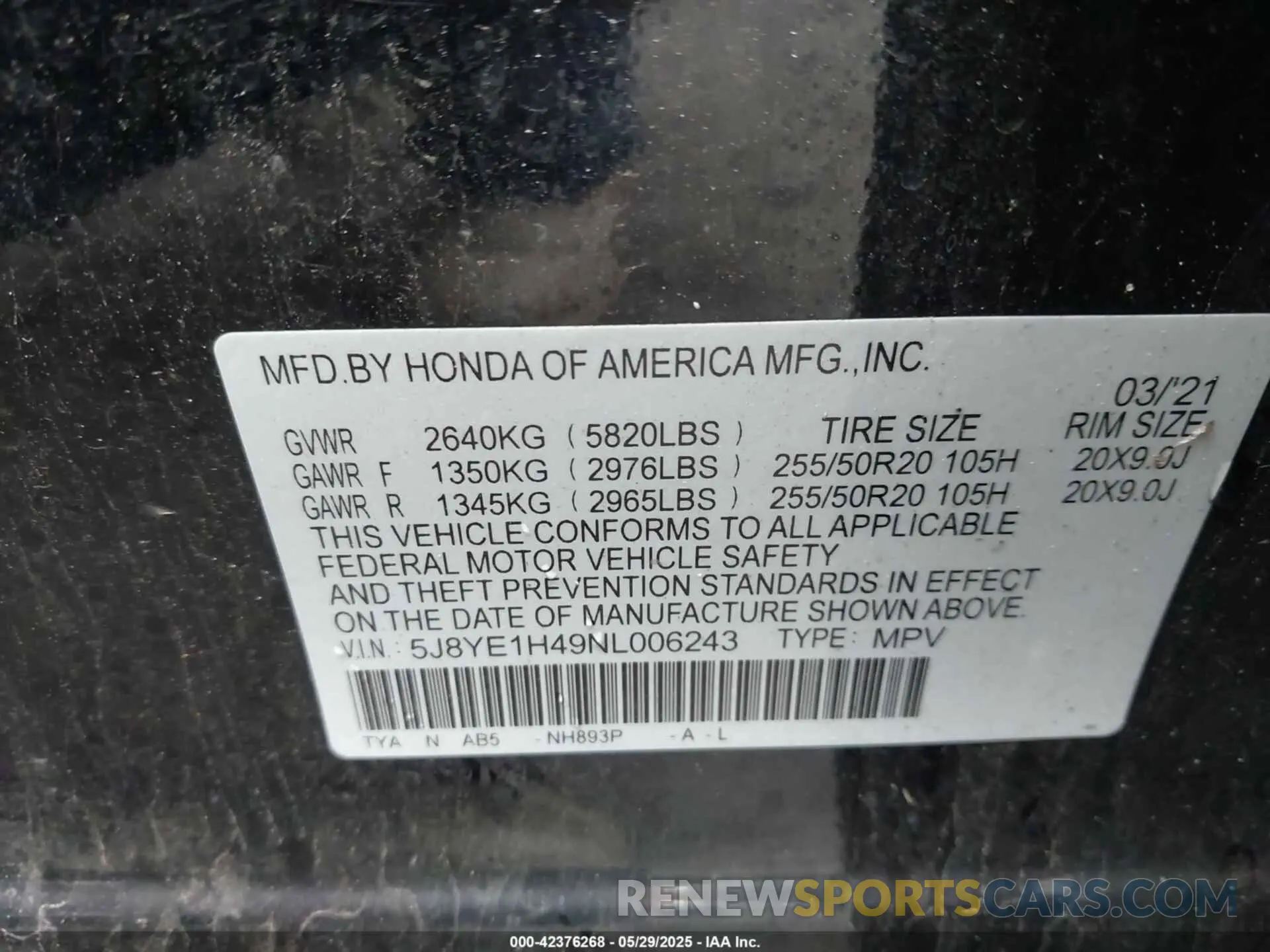 9 Photograph of a damaged car 5J8YE1H49NL006243 ACURA MDX 2022