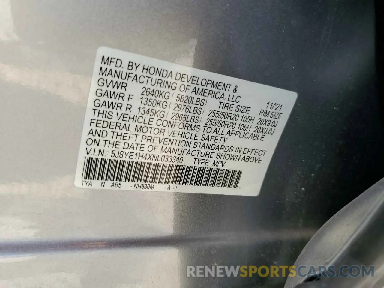 13 Photograph of a damaged car 5J8YE1H4XNL033340 ACURA MDX 2022
