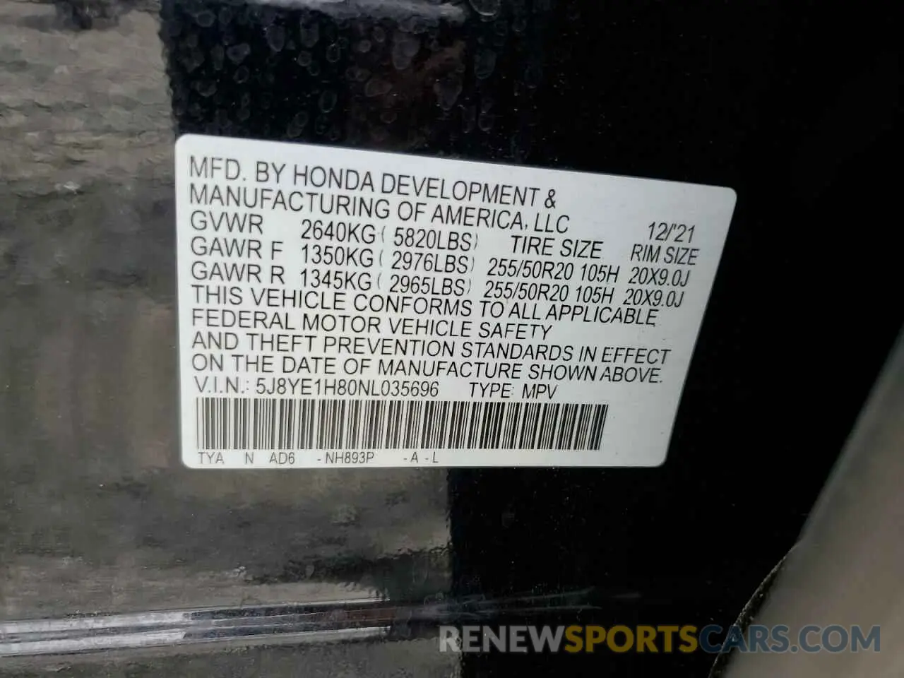 13 Photograph of a damaged car 5J8YE1H80NL035696 ACURA MDX 2022