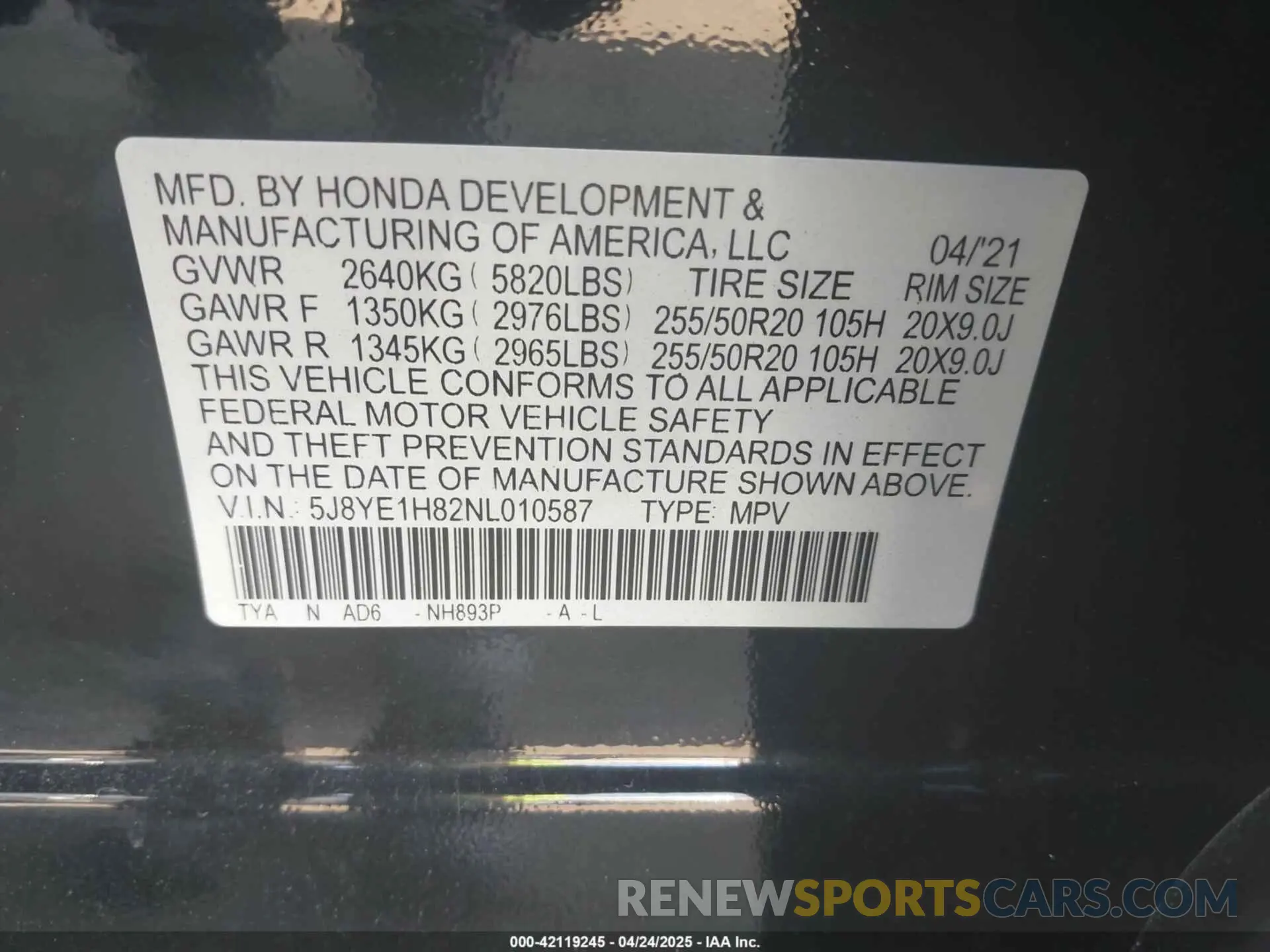 9 Photograph of a damaged car 5J8YE1H82NL010587 ACURA MDX 2022