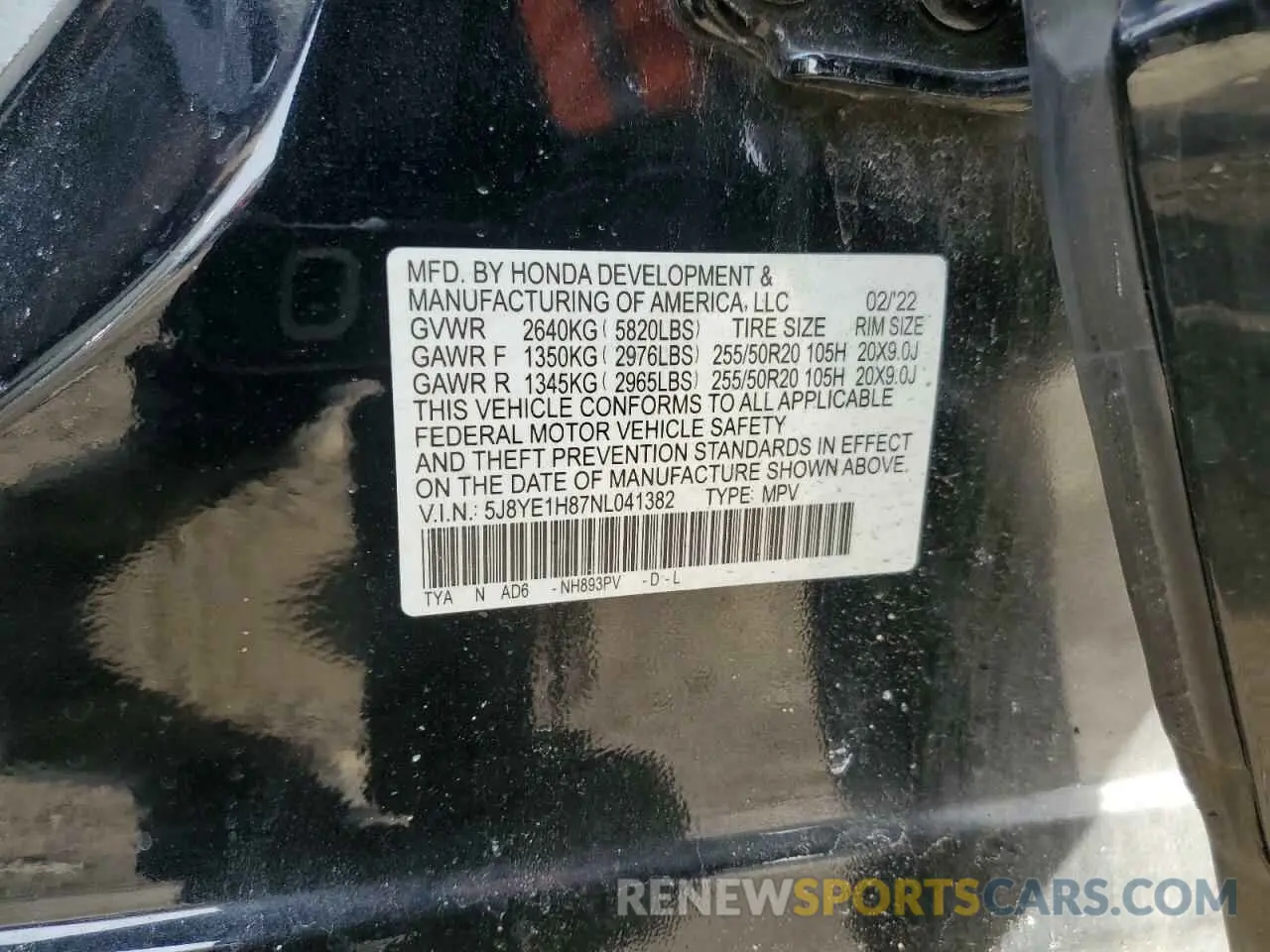 15 Photograph of a damaged car 5J8YE1H87NL041382 ACURA MDX 2022