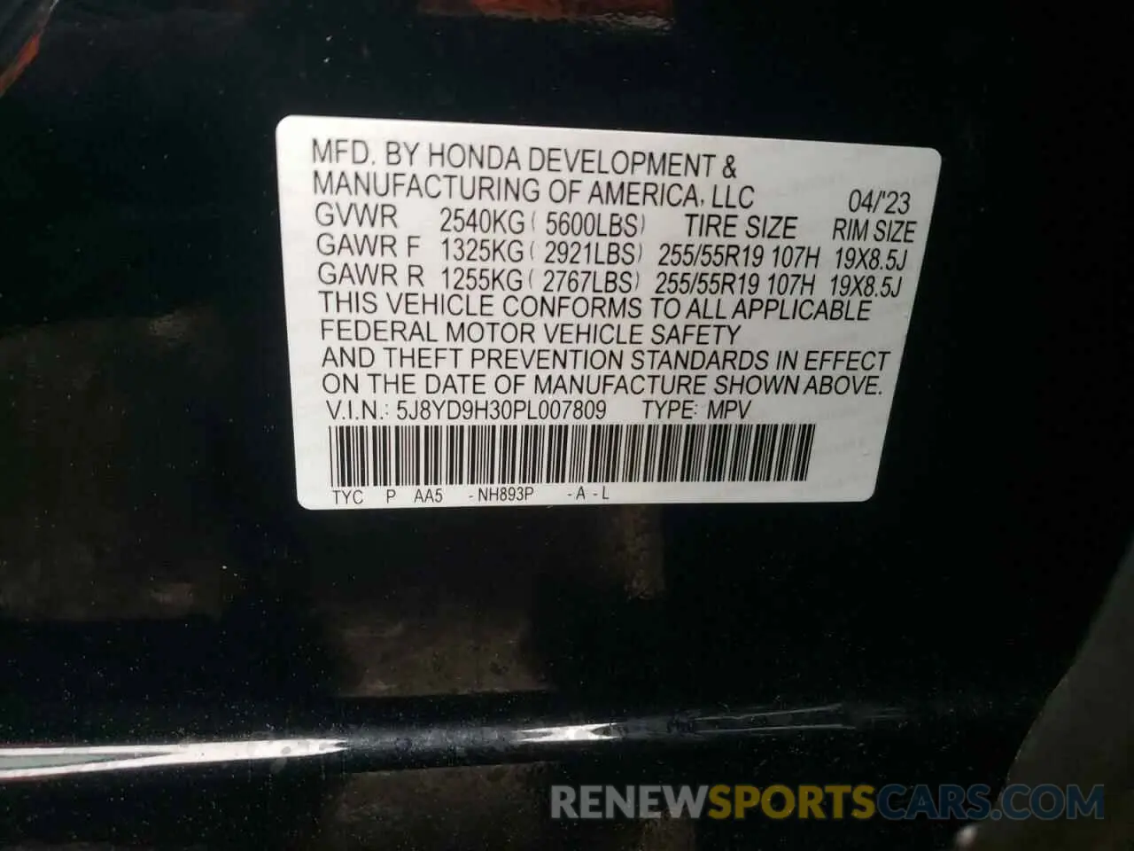 13 Photograph of a damaged car 5J8YD9H30PL007809 ACURA MDX 2023