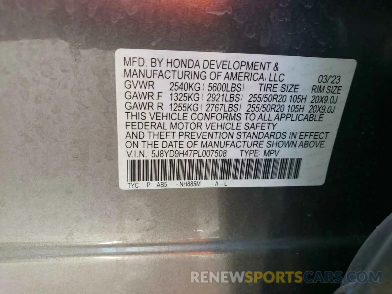 14 Photograph of a damaged car 5J8YD9H47PL007508 ACURA MDX 2023