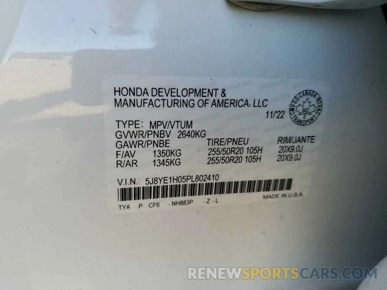 14 Photograph of a damaged car 5J8YE1H05PL802410 ACURA MDX 2023