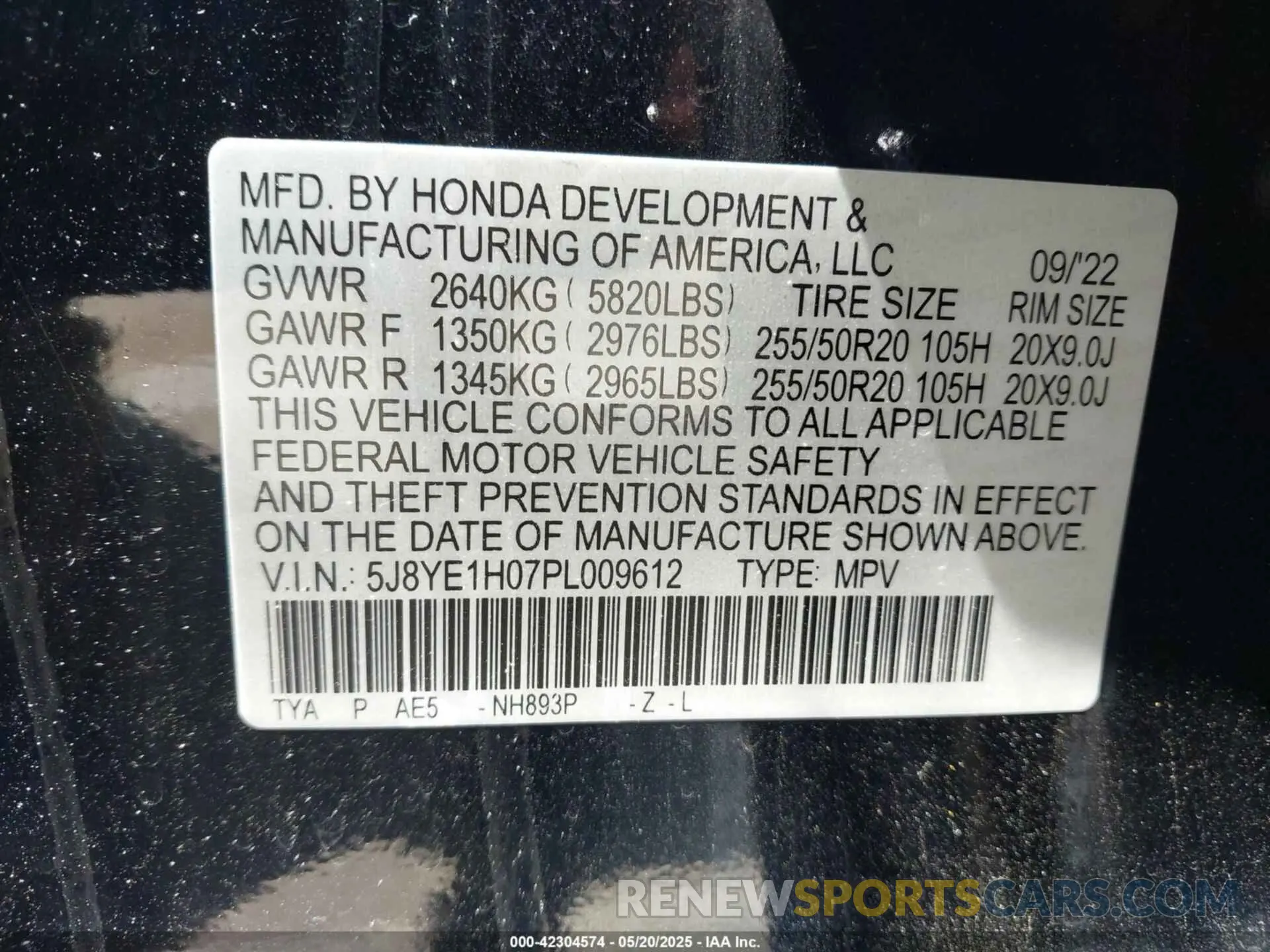 9 Photograph of a damaged car 5J8YE1H07PL009612 ACURA MDX 2023