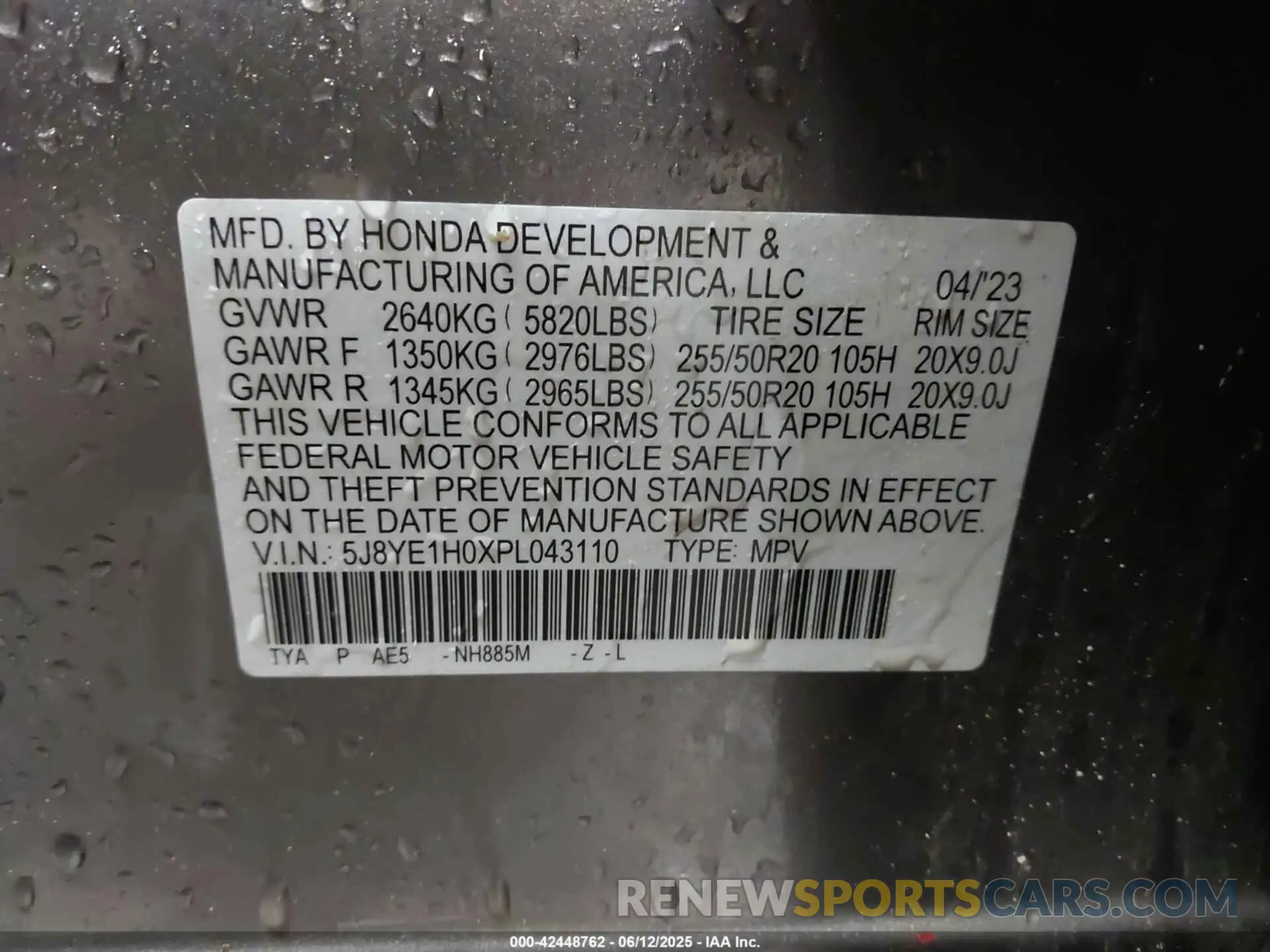 9 Photograph of a damaged car 5J8YE1H0XPL043110 ACURA MDX 2023