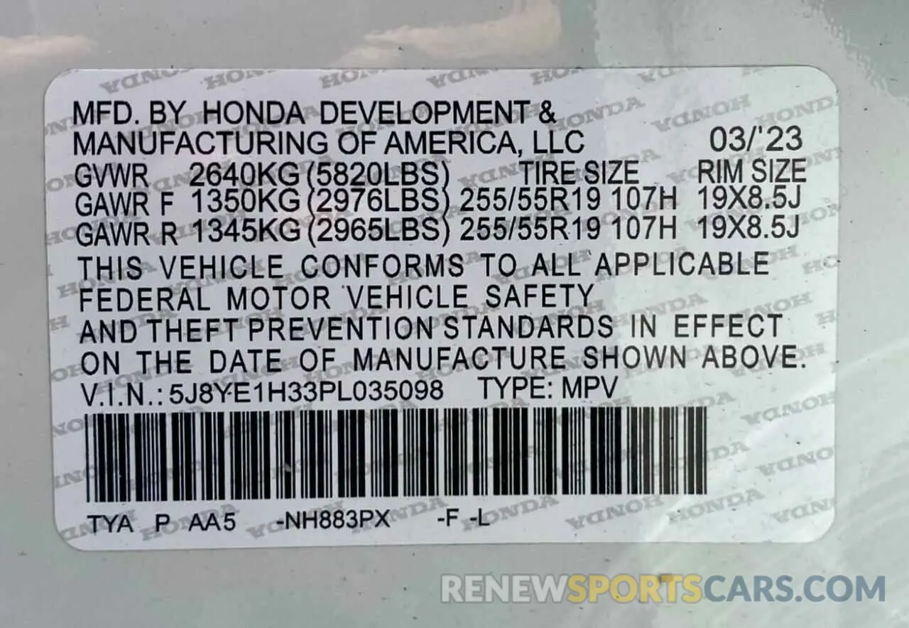 10 Photograph of a damaged car 5J8YE1H33PL035098 ACURA MDX 2023