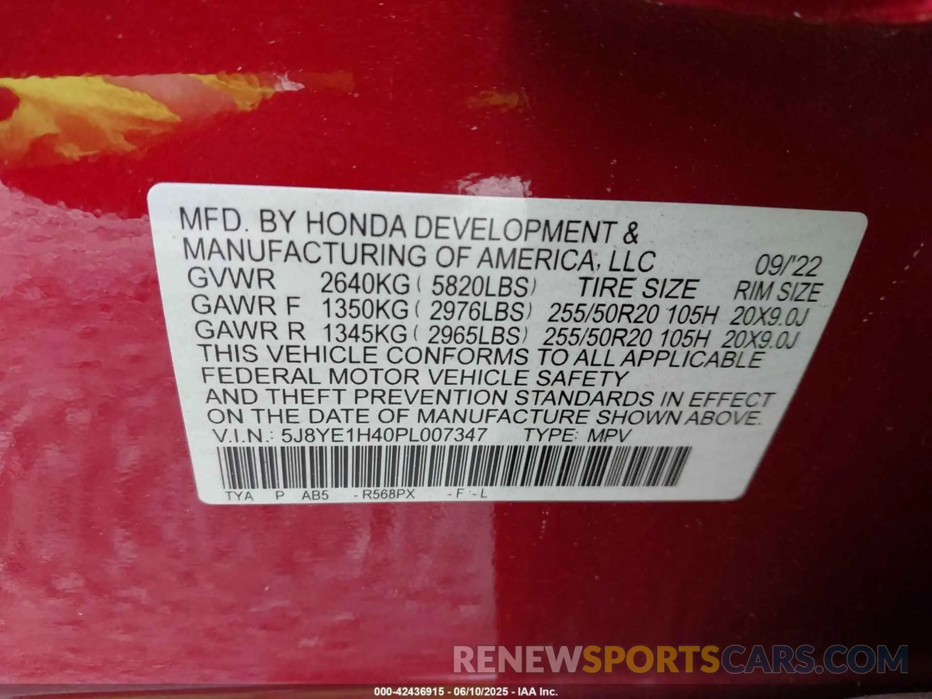 9 Photograph of a damaged car 5J8YE1H40PL007347 ACURA MDX 2023