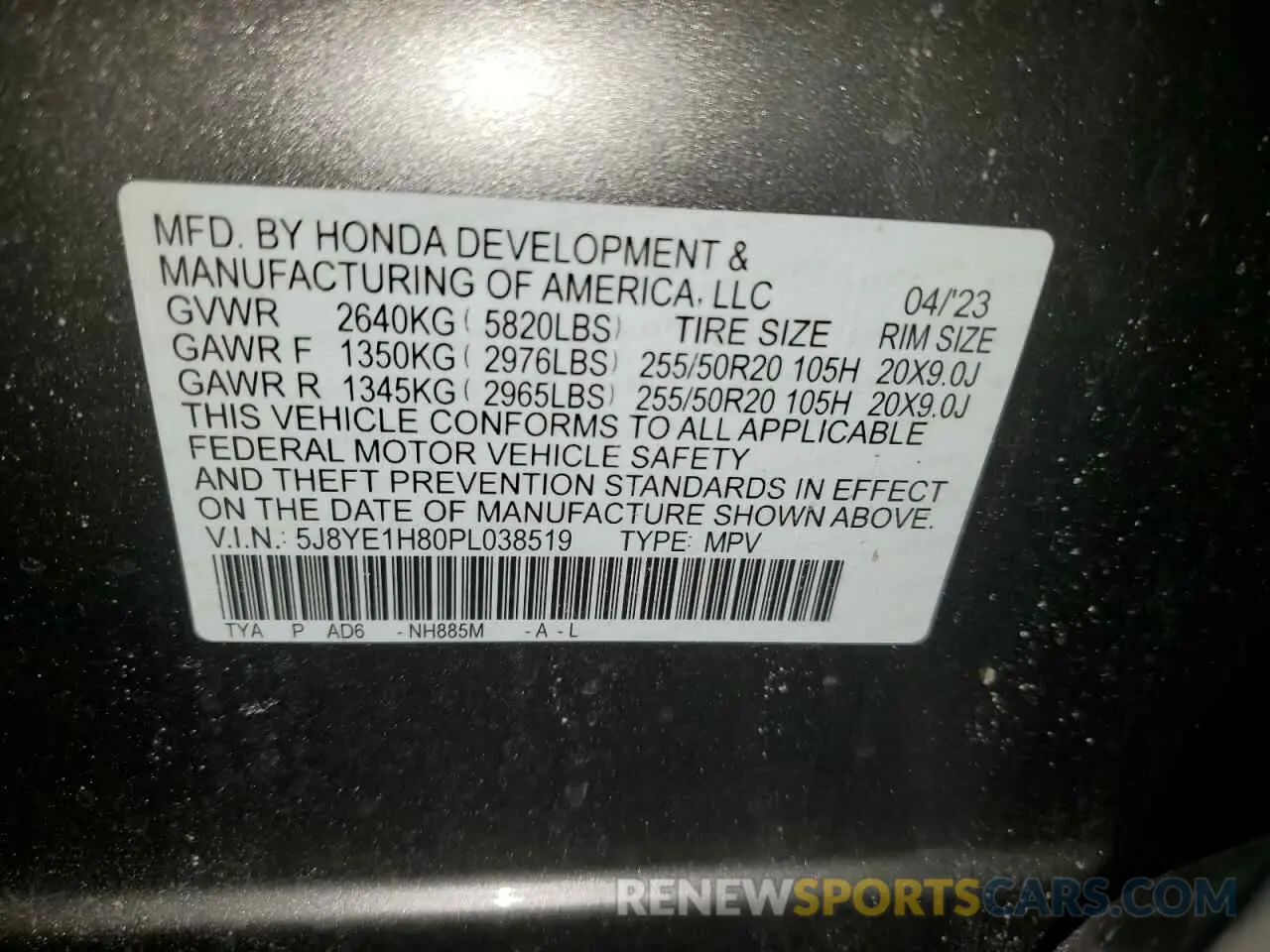 14 Photograph of a damaged car 5J8YE1H80PL038519 ACURA MDX 2023